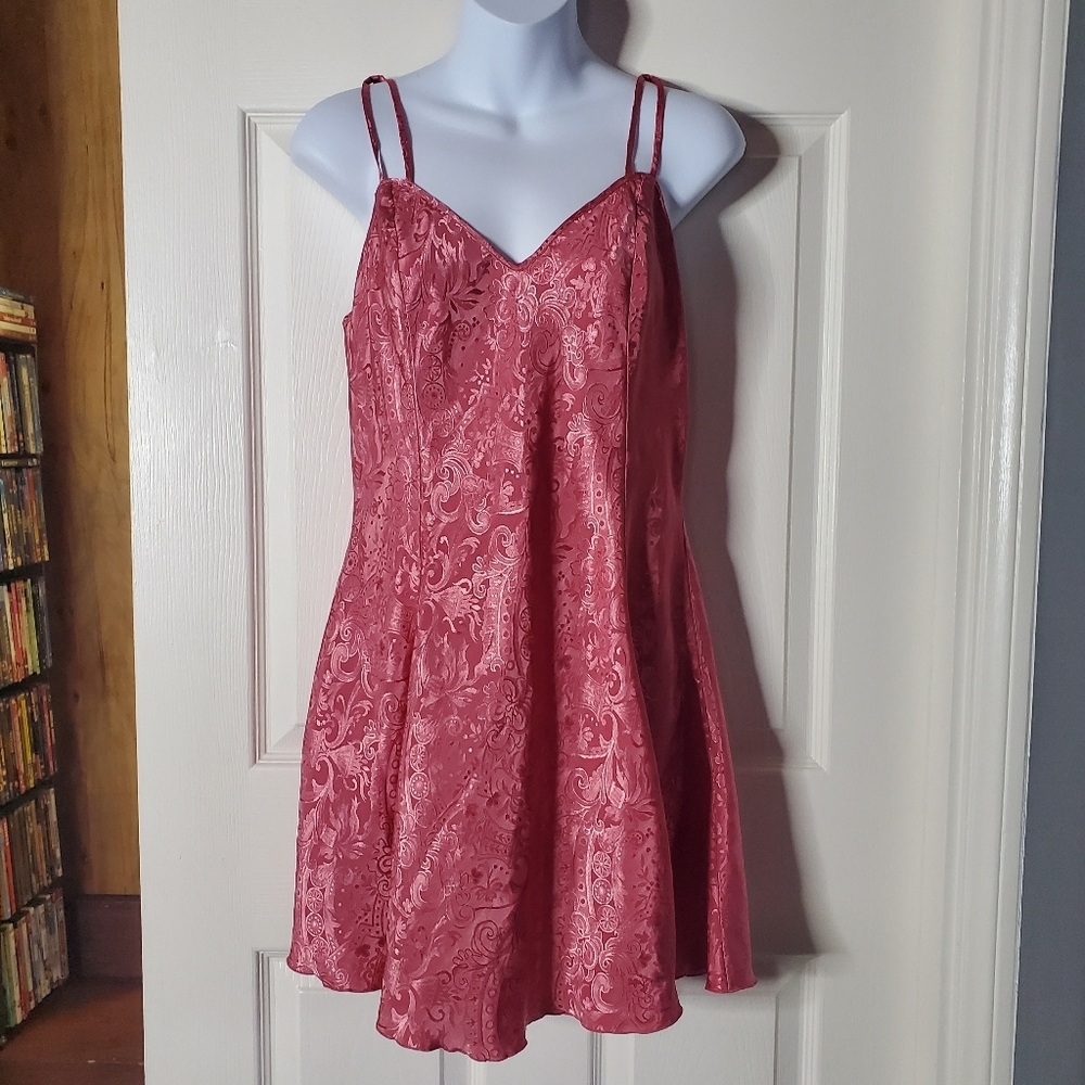 Vtg 80's Victoria's Secret Gold Label Pink Satin Silky Slip Dress Y2K Sexy Tank